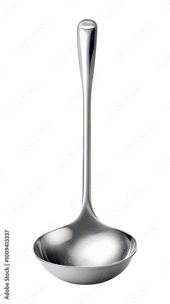 Stainless Steel Ladle with Long Handle Isolated on Transparent Background.