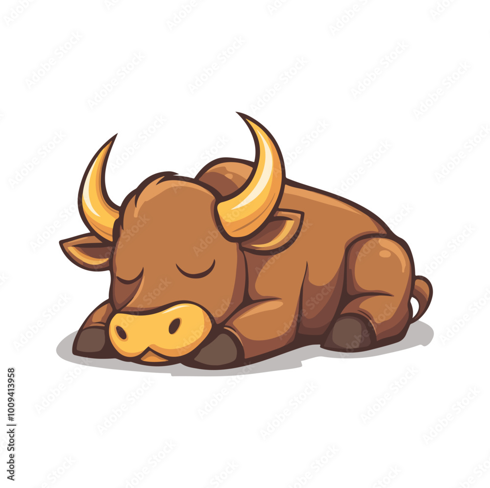 Cute bull laying on floor flat illustration Cute bull laying on floor flat illustration