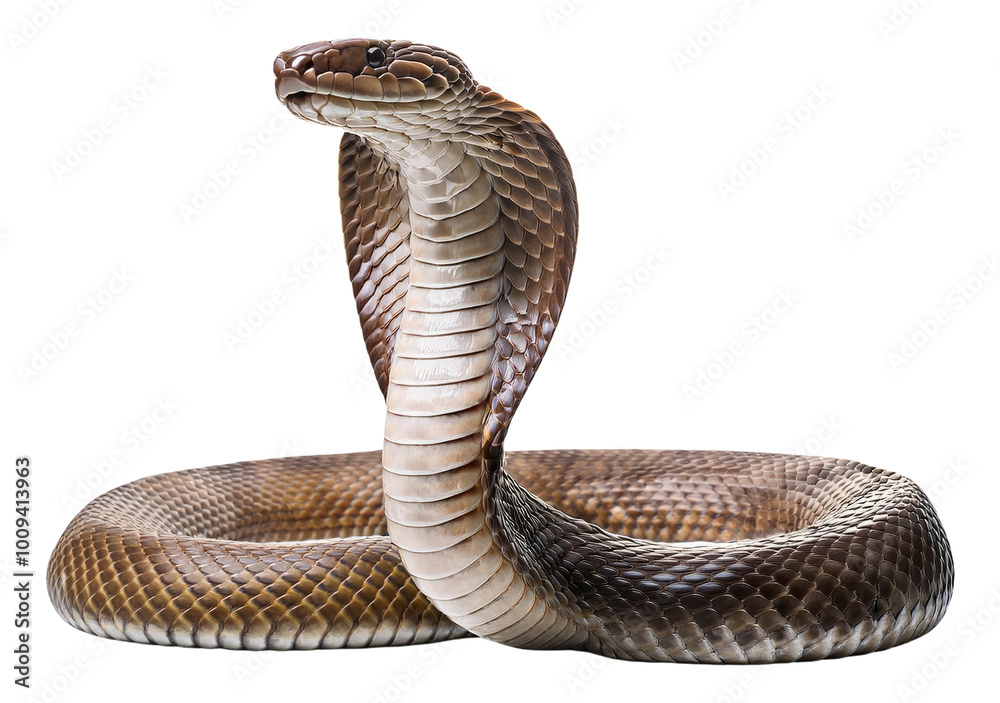 Fototapeta premium Cobra Snake Isolated on Transparent Background.