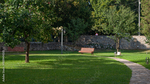 Small Park inside of Negru Voda Monastery photo