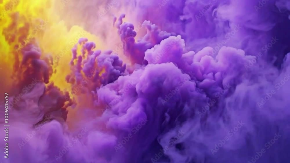 Purple and yellow smoke clouds twist and blend into a cosmic, nebula-like. Use fog and haze to depth and dimension, loop for a calming effect, 4k High-Quality Background Animation Video Purple and yellow smoke clouds twist and blend into a cosmic, nebula-like. Use fog and haze to depth and dimension, loop for a calming effect, 4k High-Quality Background Animation Video
