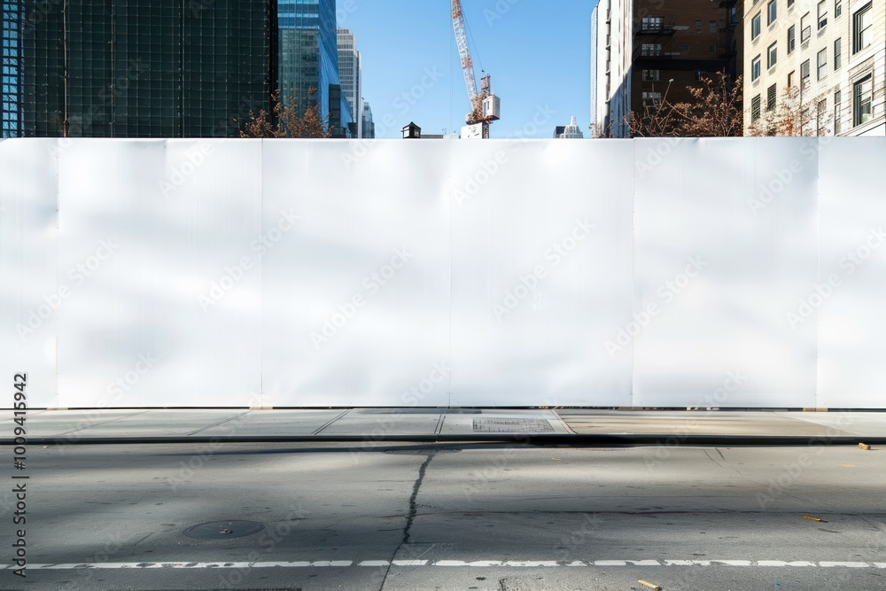 Naklejka premium Exterior construction hoarding white wall city.