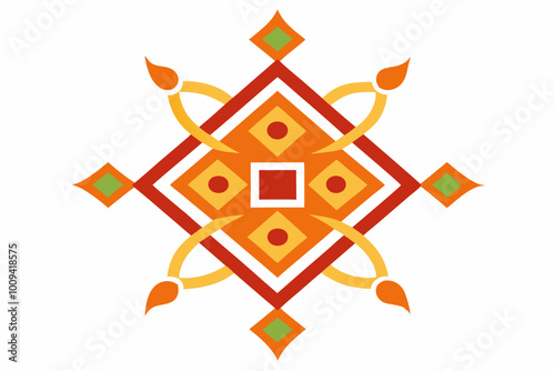 Kolam (Rangoli) decorative design made of rice flour at home entrance to welcome prosperity on white background