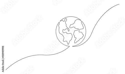 Vector continuous one simple single abstract line drawing of world map isolated on a white background