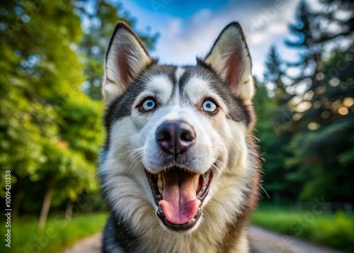 Playful husky dog expressing itself with unique vocalizations and adorable facial expressions