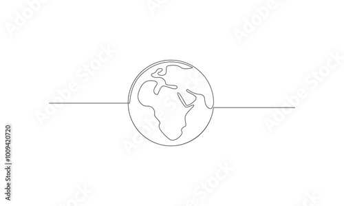 Vector continuous one simple single abstract line drawing of world map isolated on a white background
