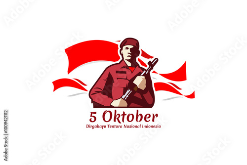 Translation: October 5, Long live Indonesian National Armed Forces! vector illustration. Suitable for greeting card, poster and banner.