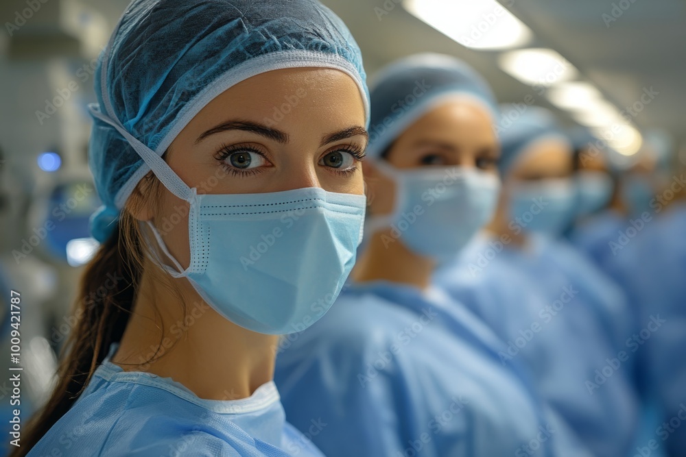 Female surgeon with team performing surgery, Generative AI Female surgeon with team performing surgery, Generative AI