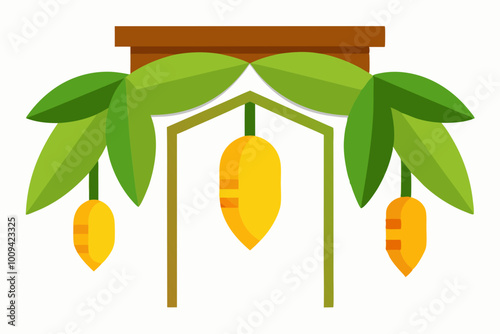 Mango leaves are hung at the entrance of the house as a sign of good luck and to ward off negative energy on a white background