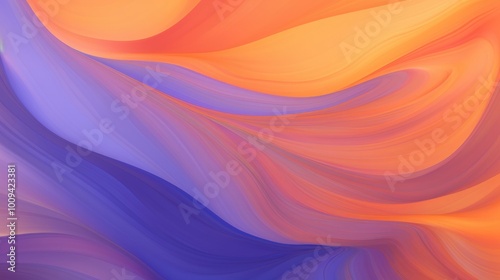 A vibrant abstract background featuring flowing waves of orange, purple, and blue colors.