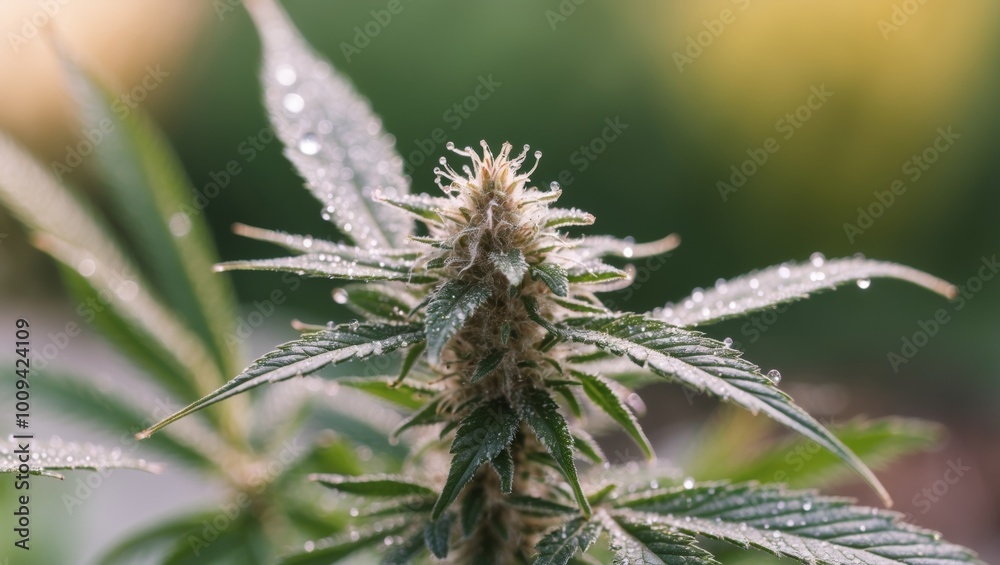 Macro shot of small marijuana bloom under natural light in a garden. Macro shot of small marijuana bloom under natural light in a garden.