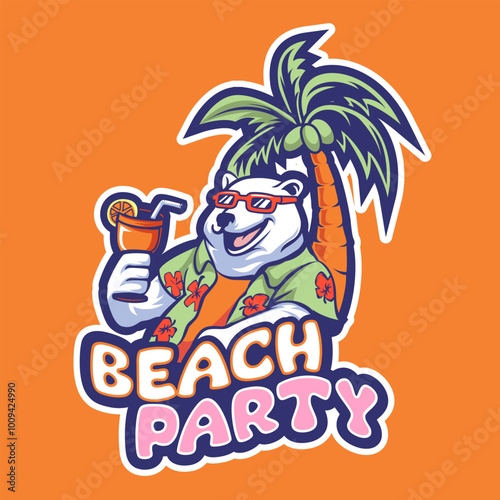 mascot polar bear cartoon enjoying the holiday