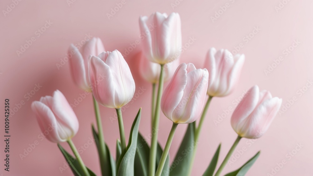 Pink Tulips on Pink Background with Copy Space. Pink Tulips on Pink Background with Copy Space.