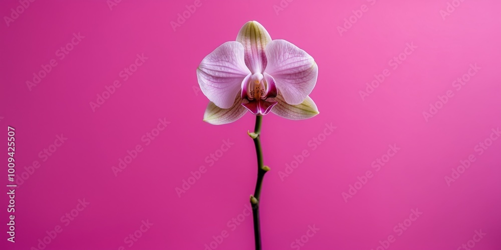 Obraz premium Single Pink Lady Slipper Orchid on a Magenta Background.