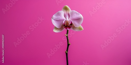 Single Pink Lady Slipper Orchid on a Magenta Background. photo