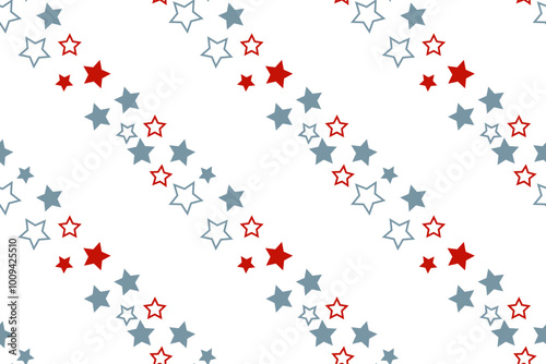 Seamless isolated vector pattern ribbons stars waves colorfull gray red Diagonal lines background Textile children's design scrapbooking wrapping paper cardmaking decoration bed linen Typography