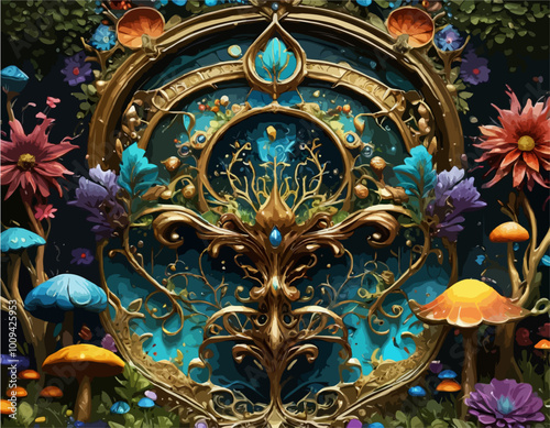 Vibrant Modern 3D Art - Gold Swirled Ethereal Flower Garden