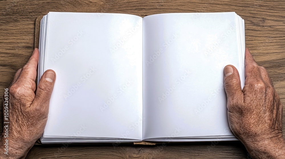 Close-up of a consultant's hands opening a portfolio of business strategies, showcasing consulting solutions and planning Close-up of a consultant's hands opening a portfolio of business strategies, showcasing consulting solutions and planning