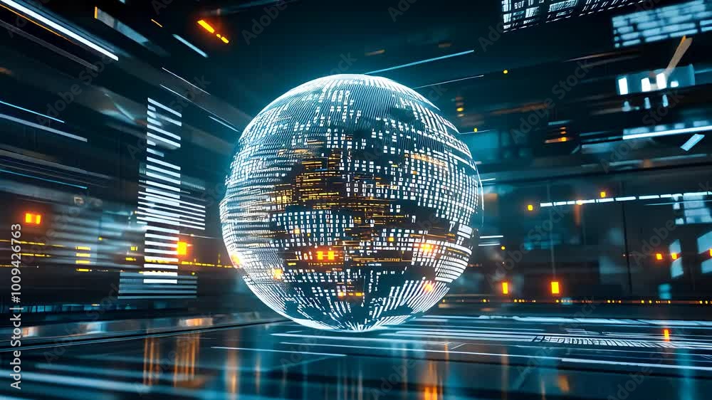 Futuristic Digital Globe with Data Streams and High-Tech Connections