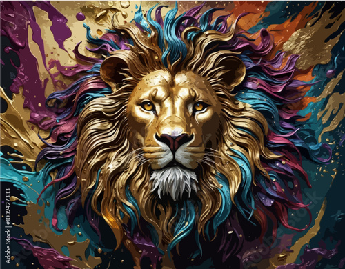 Vibrant Modern 3D Art - Ethereal Magnificent Lion Face