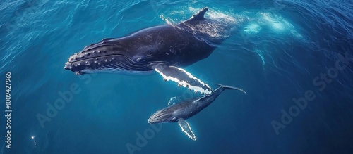 Humpback Whale and Calf in the Ocean