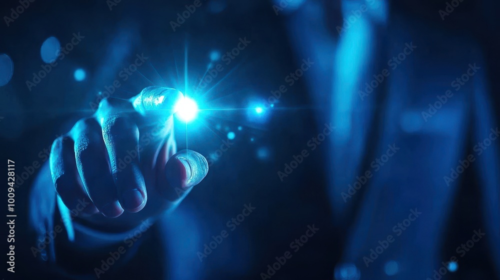 Obraz premium Close-up of a consultant's hand navigating a presentation with a remote clicker, showing control during a business pitch