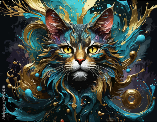 Vibrant Modern 3D Art - Ethereal Pet Cat Face