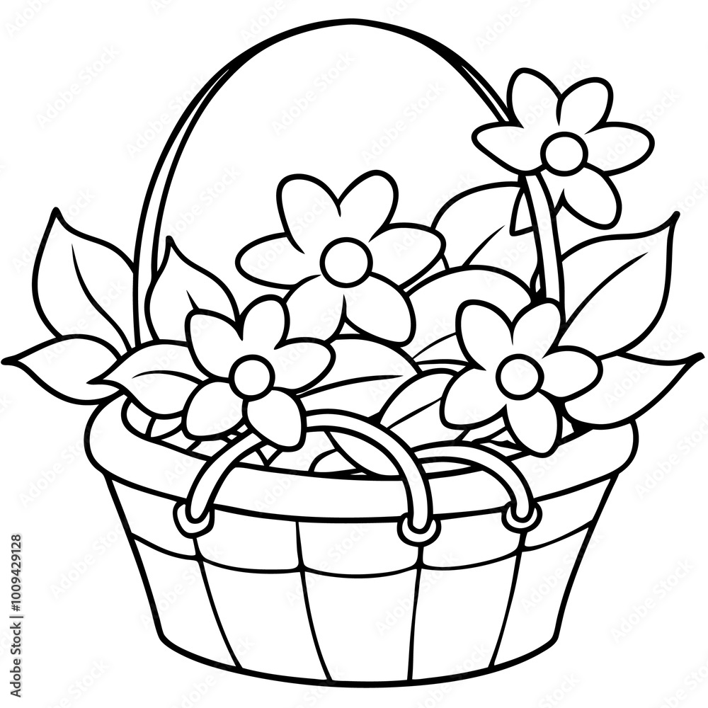 basket of flowers outline coloring book page line art drawing basket of flowers outline coloring book page line art drawing