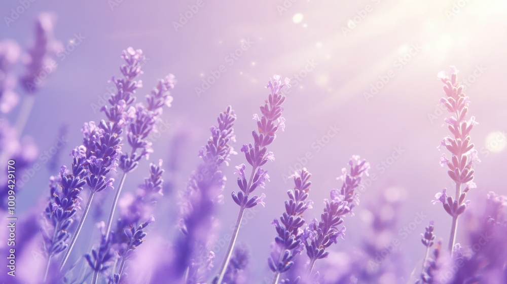 Naklejka premium Soft lavender background with subtle light gradients, creating a calming atmosphere for wellness products.