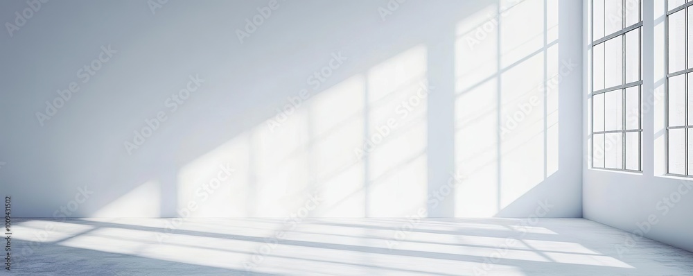 Obraz premium Bright and airy interior space with ample natural light illuminating the white walls, perfect for creative projects and design ideas.