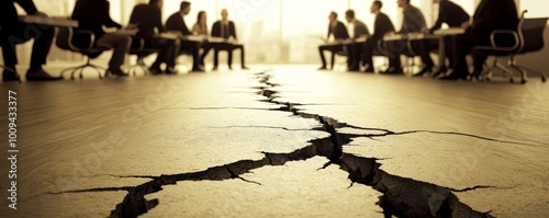 The Cracked Floor Divides a Boardroom, Corporate, Business, Meeting, Conflict photo