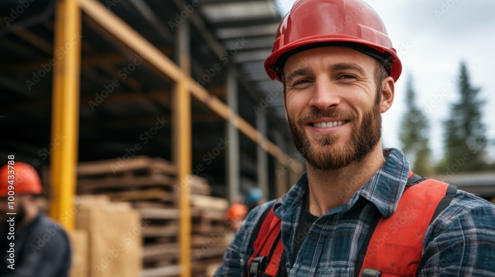 Workplace Safety Trainer Smiling at Construction Site Workplace Safety Trainer Smiling at Construction Site