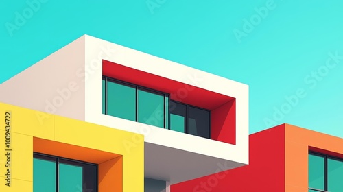 Vivid and abstract construction illustration of a contemporary building, emphasizing the integration of art and architecture