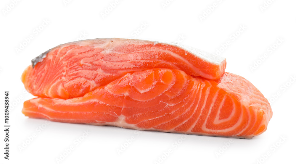 Pieces of fresh salmon isolated on white Pieces of fresh salmon isolated on white