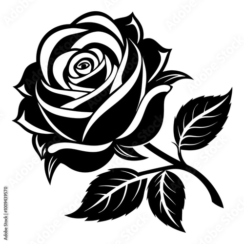 set-of-decorative-rose-with-leaves--flower--silhouette