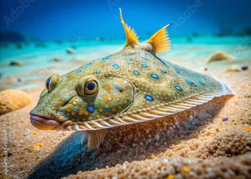 Sanddab Fish on Sandy Ocean Floor, Coastal Marine Life, Underwater Habitat of Flatfish Species photo