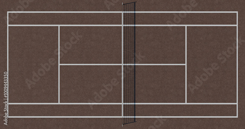 Top view of a tennis court floor with lines on a brown dirt background
