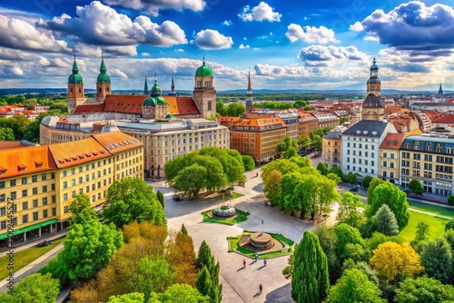 Scenic view of Karolinenplatz in Munich showcasing architecture, greenery, and urban atmosphere photo