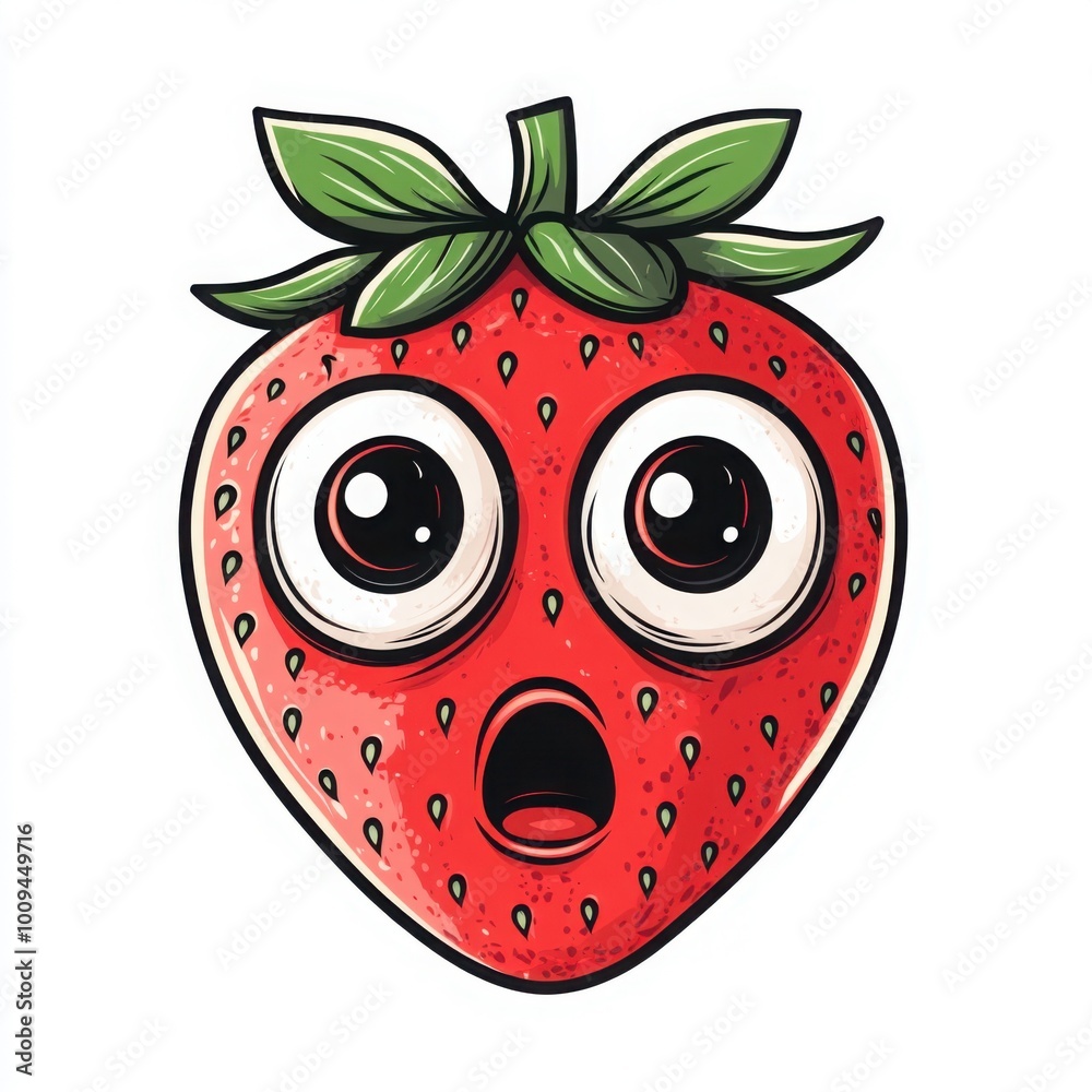 Obraz premium Quirky Cartoon Strawberry with Big Eyes and Expression