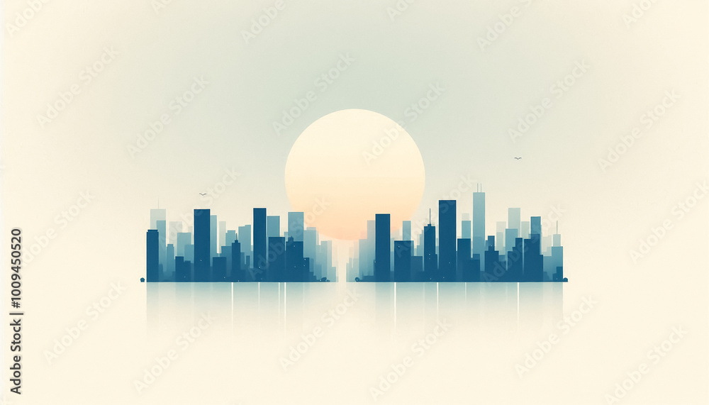 Fototapeta premium Illustration with landscape against blank background with space for text