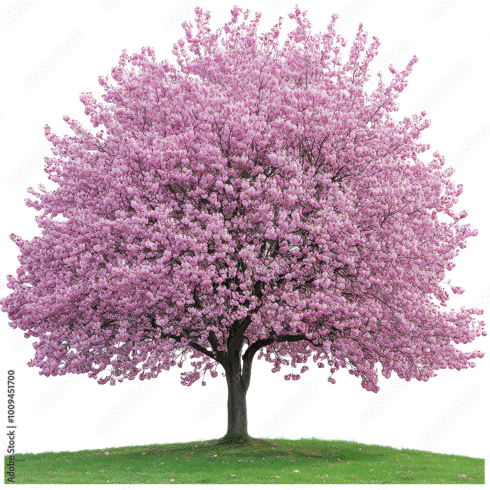 Obraz premium Pink flowering tree, white isolate background transparent background