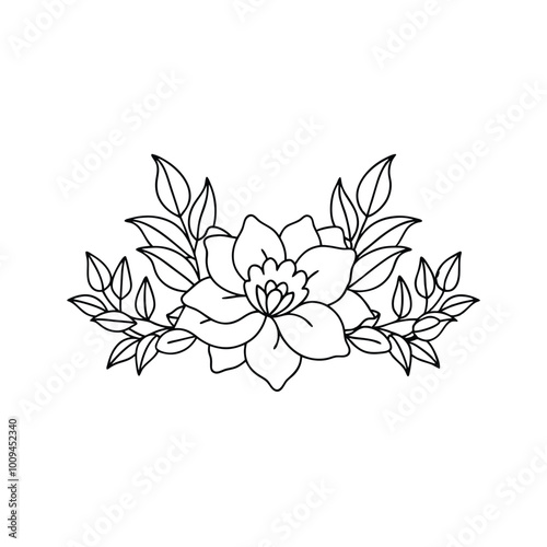 Minimalistic Floral Border with Outline Flowers and Leaves