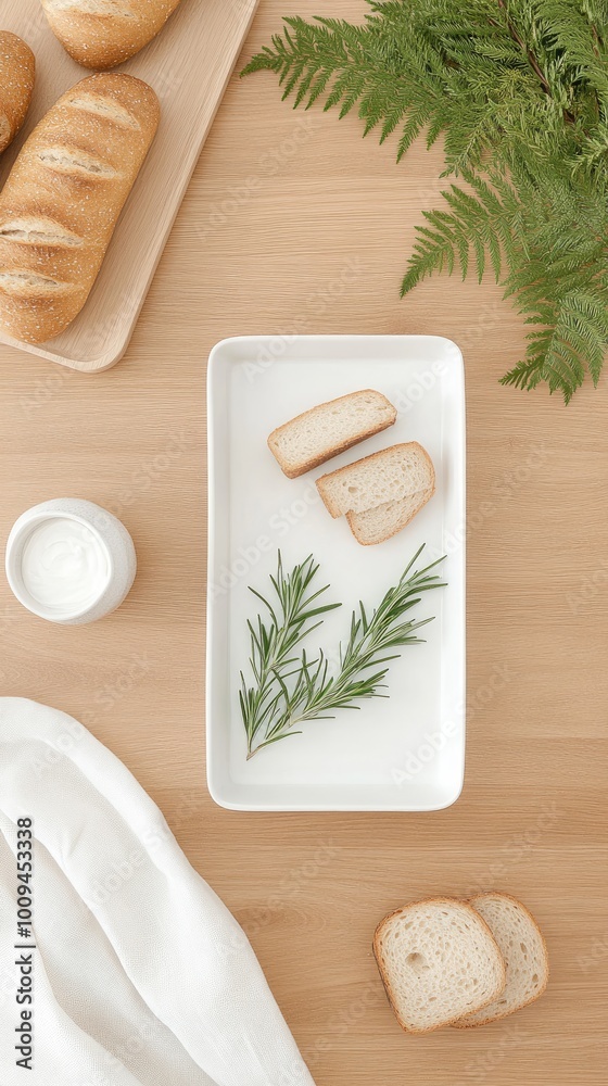Freshly sliced manchego cheese sits on a white plate, accompanied by artisanal bread and vibrant rosemary, creating a delightful Spanish tasting experience Freshly sliced manchego cheese sits on a white plate, accompanied by artisanal bread and vibrant rosemary, creating a delightful Spanish tasting experience