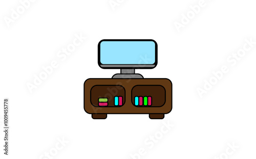 Vector illustration of cartoon nightstand with flat tv