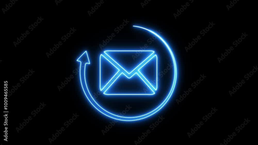 Glowing neon line massage icon with circle arrow animation . Glowing neon line massage icon with circle arrow animation .