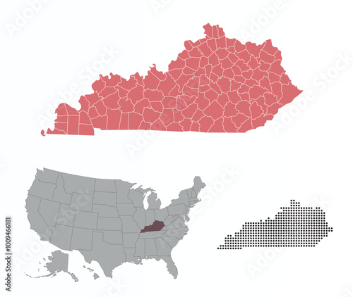 Map of Kentucky state in the colors of the Republican Party