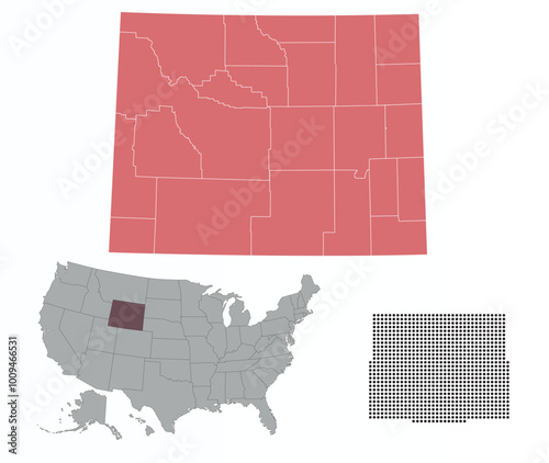 Map of Wyoming state in the colors of the Republican Party