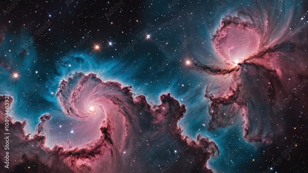 Naklejka premium Stunning Pink Nebula with Starfield and Galactic Dust, astronomy background wallpaper