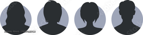 People avatar icons. Set of female and male silhouettes in circles. Women and men anonymous user avatars. Vector illustration