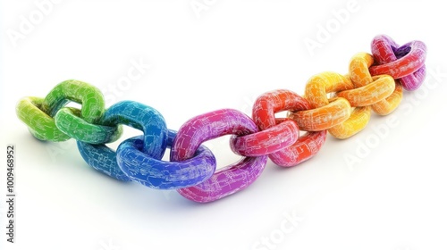 A colorful, rainbow chain of sugar candies on a white background, isolated and bright, representing sweetness and fun.